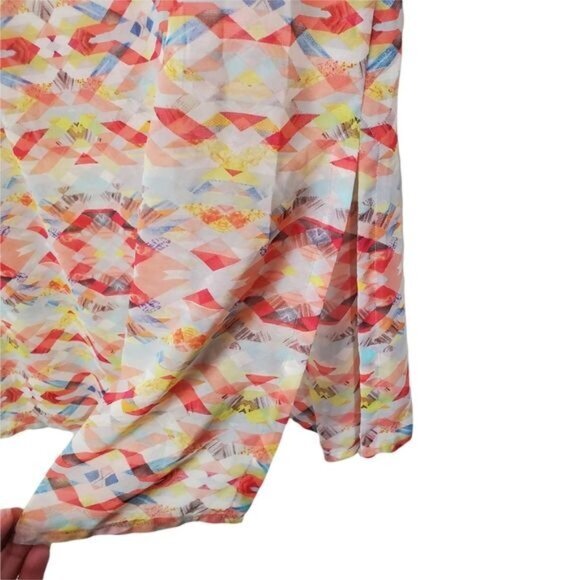 CABI Womens Blouse Medium Sheer Tunic Aztec Tribal Native‎ Print Orange Pink - Picture 10 of 12